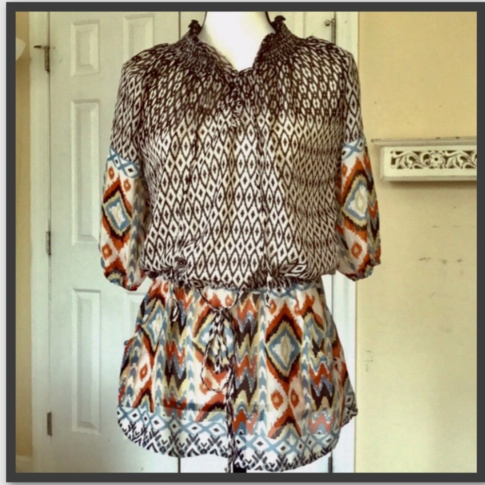 Adjustable Button - Tie Front Blouse W/ Pockets - image 1